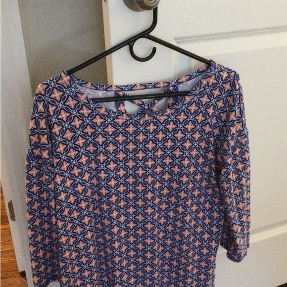 Talbots Blue Pink Print Top 3/4 Sleeve Open Back Lattice size M - Picture 5 of 6